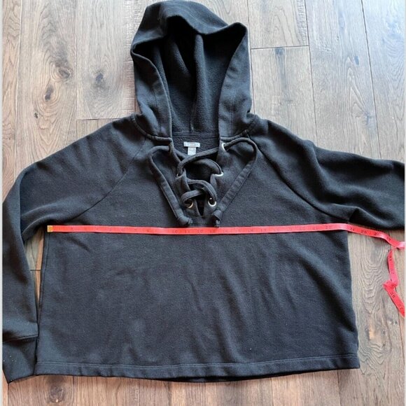 Aerie Oversized Slouchy Boxy Crop Lace-Up Hoodie Black Sweatshirt Size XS Active - Picture 4 of 7